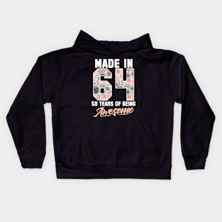 Made in 1964 58 years of being awesome 58th Birthday Flowers Kids Hoodie